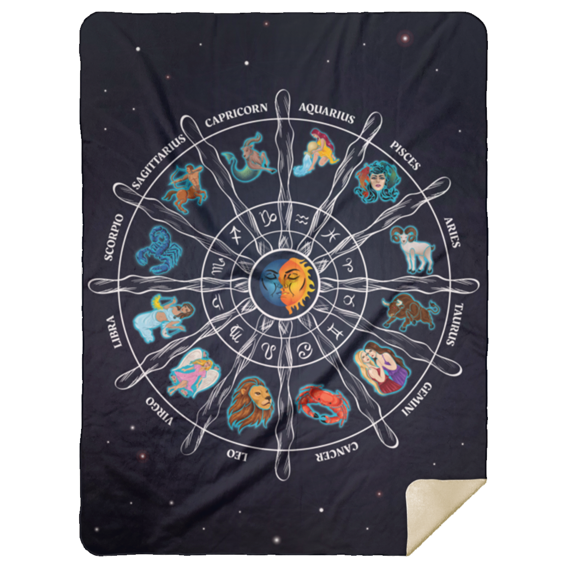 Zodiac Sailing thru the Galaxy Premium Mink Sherpa Blanket 60x80 - White, One Size image