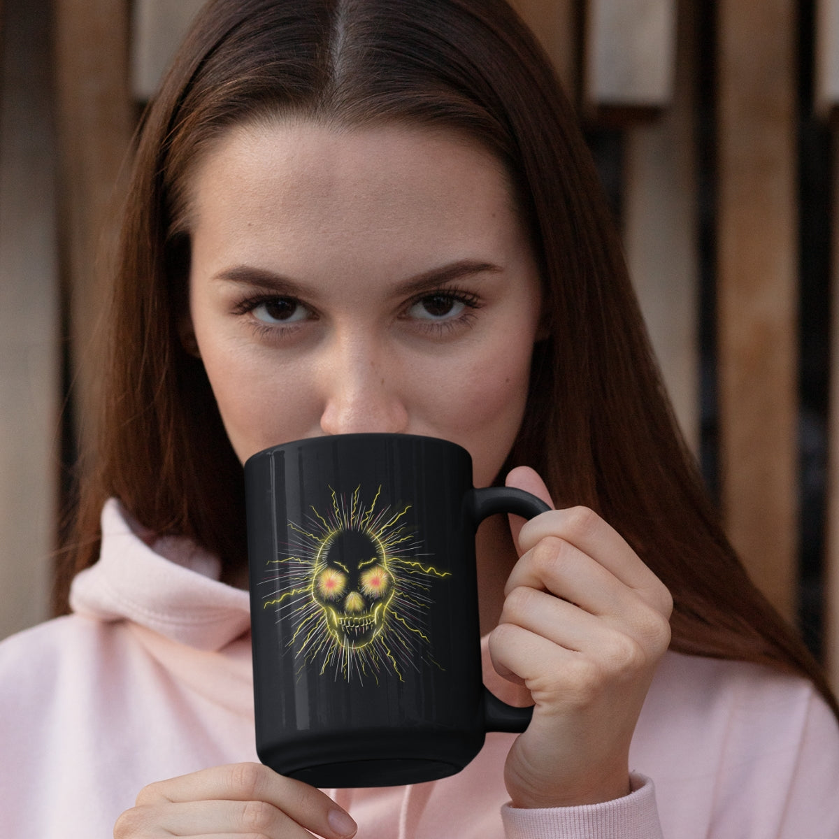 Seasons of the Skulls Summer Yellow  Skull  15 oz. Black Mug image 0