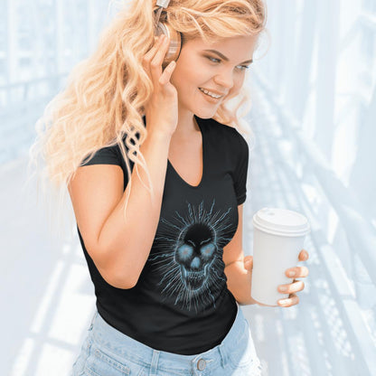 Womens Sonic Heather Seasons of the Skulls Summer Electric Blue V-Neck Tee image 1