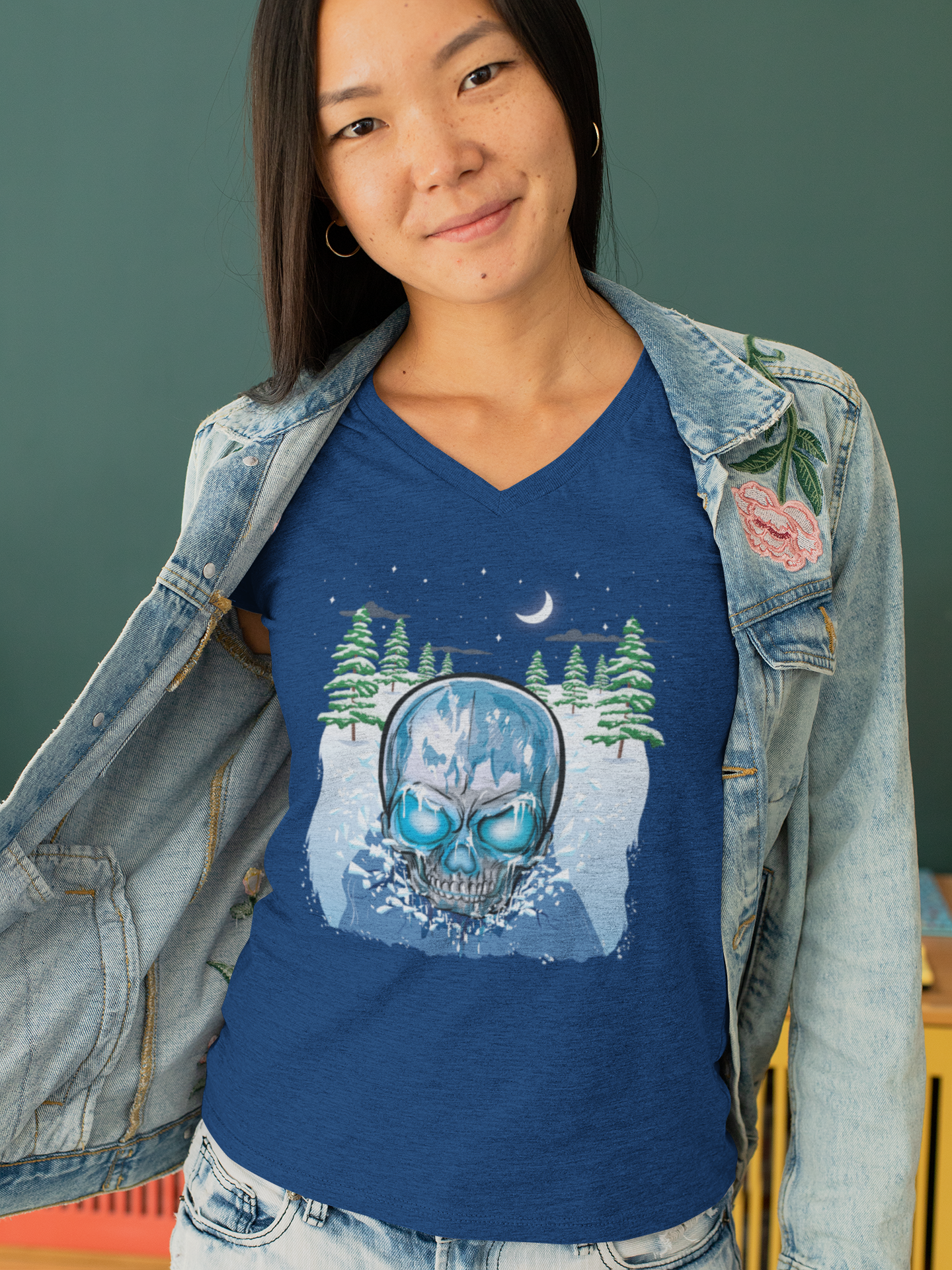 Womens Sonic Heather Seasons of the Skulls Winter Edition V-Neck Tee